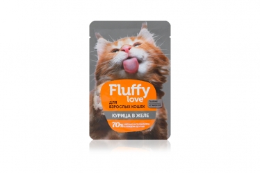 Fluffy Love влажный корм для кошек. Кусочки с курицей в желе, 85 г